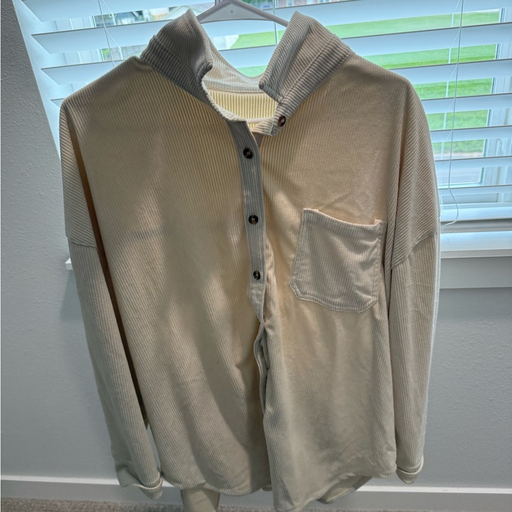 Beige Button-Up Ribbed Cardigan